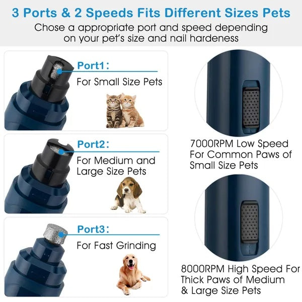 Quiet Dog Nail Grinder with 2 Speeds and USB Charging – Low‑Noise, Safe & Easy Nail Trimmer for Dogs & Cats