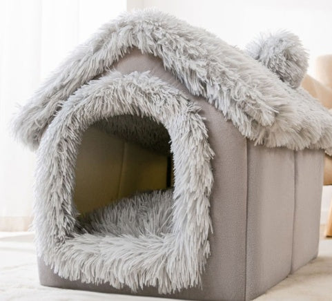 Cozy Foldable Pet Cave – Snuggly Winter Retreat for Cats & Small Dogs!